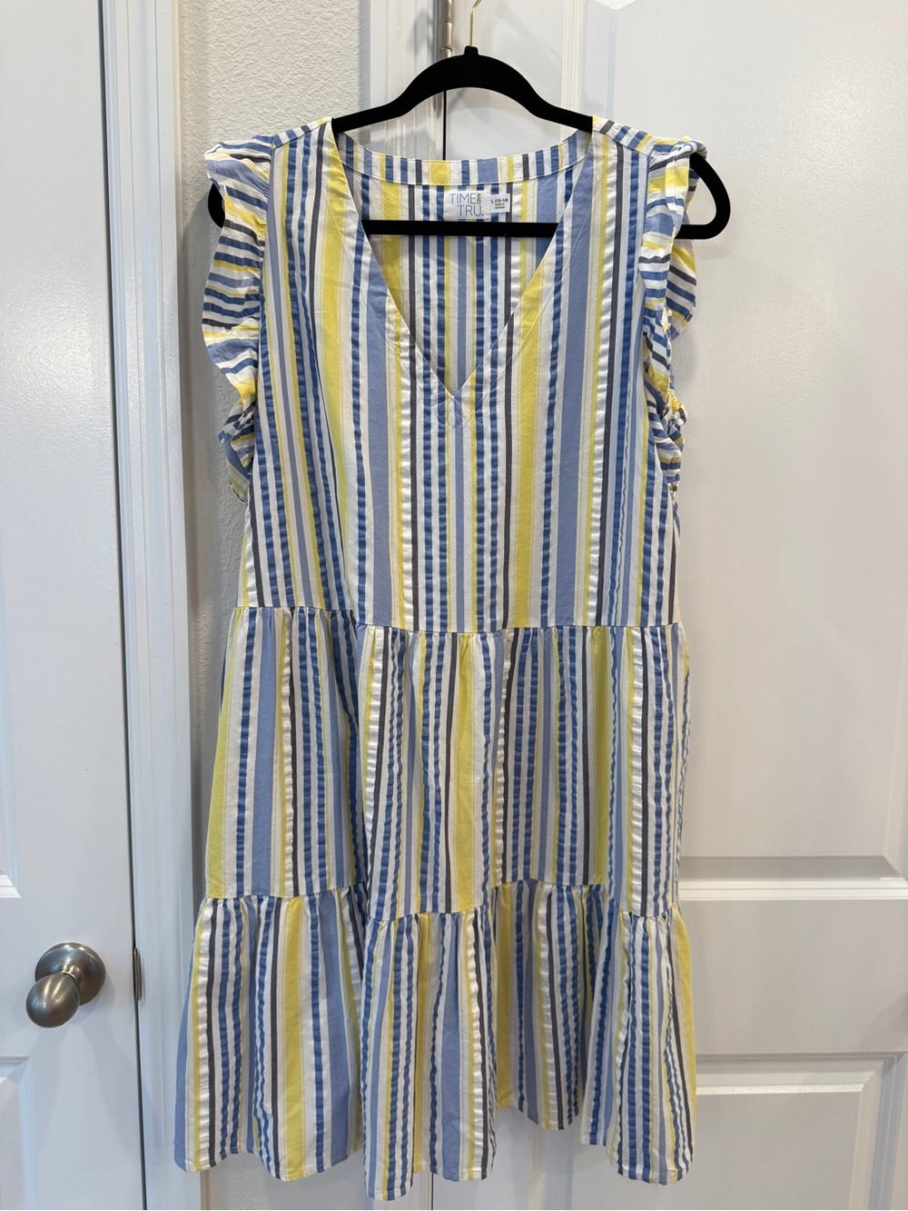 Time and Tru Yellow & Blue Striped Tiered Dress